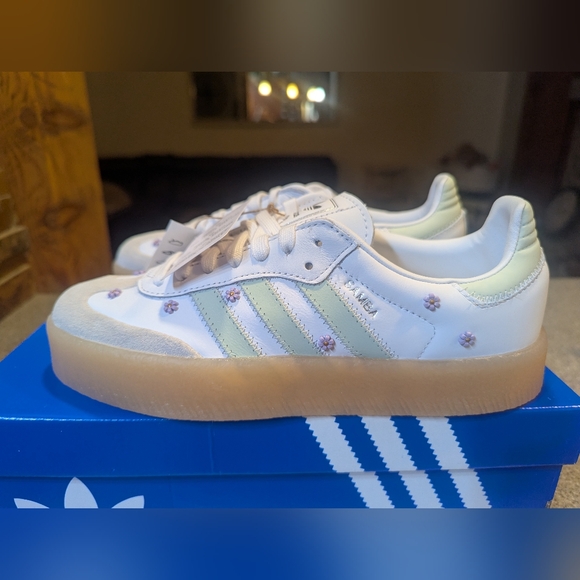 adidas Shoes - Adidas Women's White & Light Green Samba Platform Sneakers